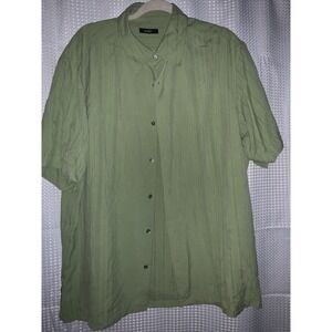 Alfani 100% Silk Short Sleeve Button Front Textured Shirt‎ Green Size XL